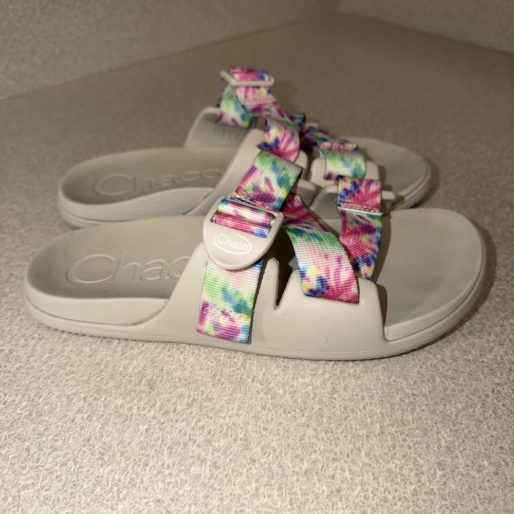 Chaco Womens Chillos Slide Sandals, Pastel Tie Dye, Size 7 EUC